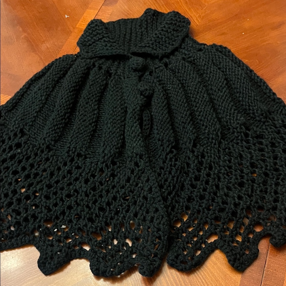 Hand Knit Crochet Poncho Cape Black WhimsyGoth - Picture 6 of 6